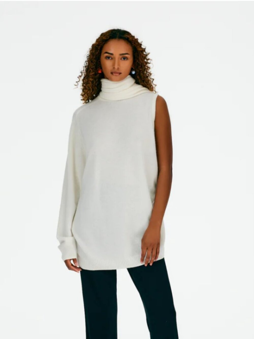 Tibi Cashmere Cutout Sleeve Tunic Pullover Sweater, Cream, Size L. GUC. - Picture 3 of 8